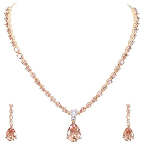 Ratnavali Jewels American Diamond CZ Gold Plated Designer Golden Jewellery Set/Necklace Set